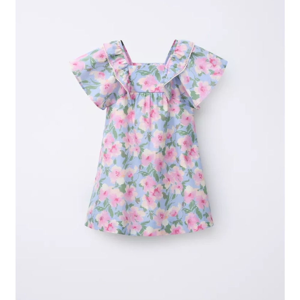 Zara Floral Ruffle Sleeve Dress